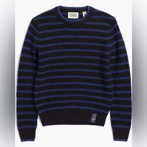 NWT Scotch & Soda Boy’s‎ Waffle-Knit Stripe Crewneck Sweater Black and Blue-L